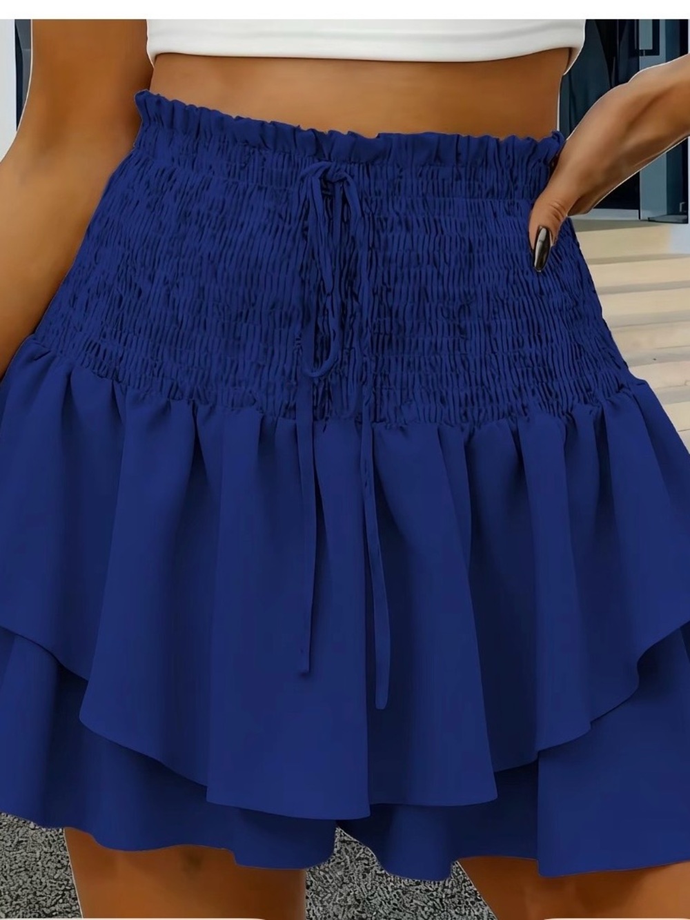 Blue Women's Tiered Smocked Waist Skort